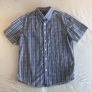 Untuckit Men's Blue Plaid Short Sleeve Slim Fit Cotton Button Down Shirt Size M